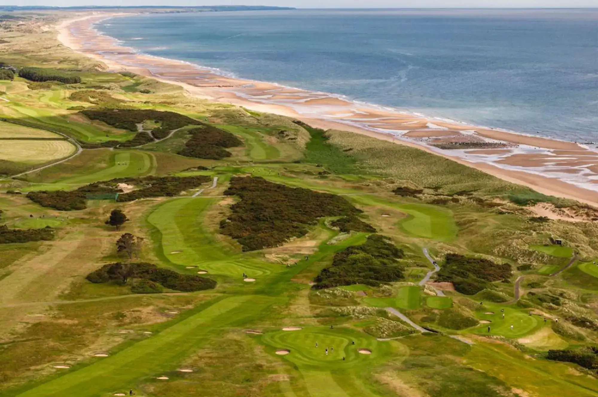 Aerial view of Murcar Links running along the North Sea shore